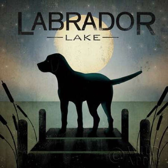 Moonrise Black Dog - Labrador Lake Canvas Art - Ryan Fowler (24 x 24)