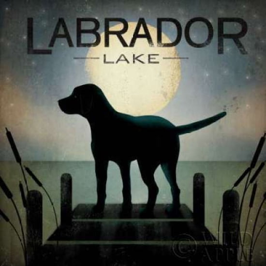 Moonrise Black Dog - Labrador Lake Canvas Art - Ryan Fowler (24 x 24)