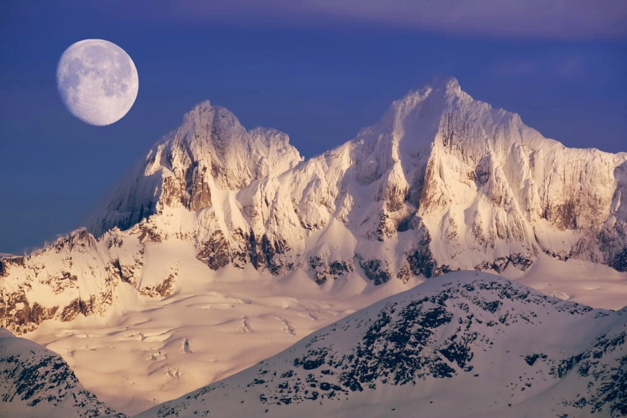 Moonrise Dawn Over Mendenhall Towers Coast Mountains Tongass National Forest Se Alaska Composite Canvas Art - John Hyde Design Pics (18 x 12)