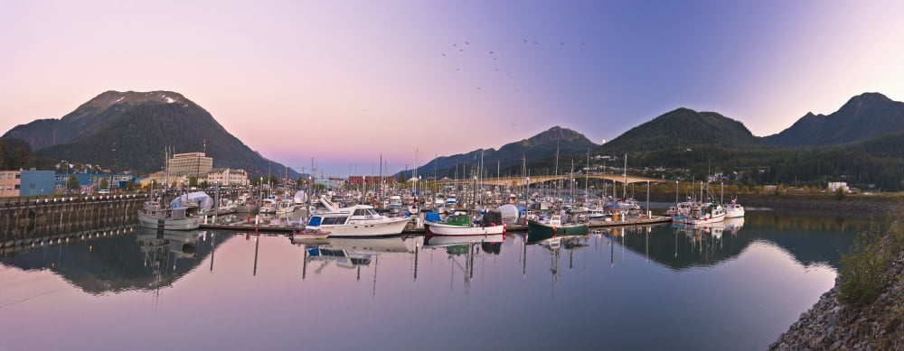 Moonrise Over Douglas Island And Harris Harbor At Sunset Juneau Southeast Alaska Summer Canvas Art - Kevin Smith Design Pics (44 x 18)