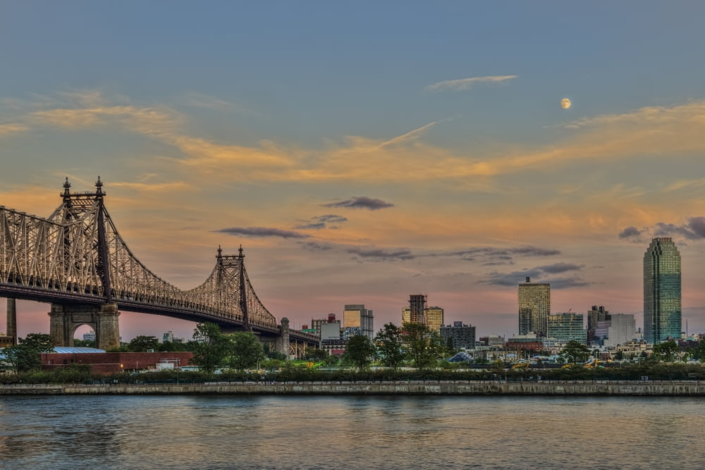 Moonrise over Queensboro (59th Street) Bridge and the Citibank Building Queens New York United States of America Canvas Art - F M Kearney Design Pics (19 x 12)