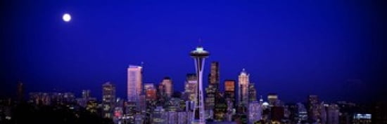 Moonrise Seattle Washington State USA Canvas Art - Panoramic Images (36 x 12)