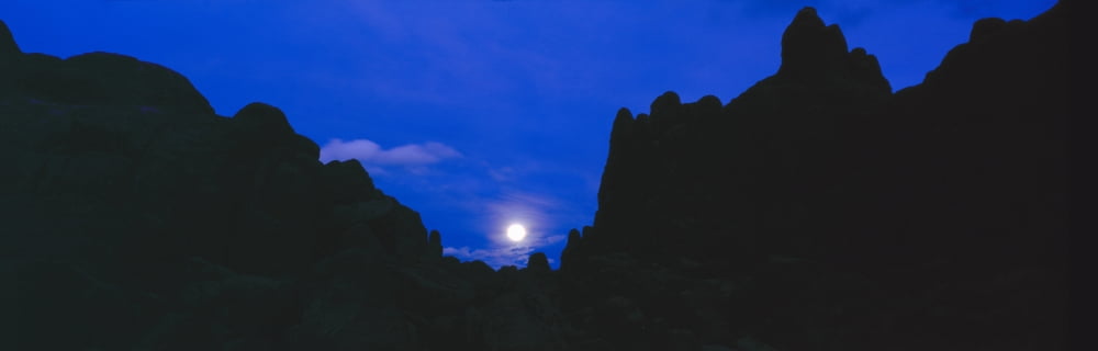 Moonrise at Alabama Hills in Sierra Nevada Mountains California Canvas Art - Panoramic Images (36 x 12)
