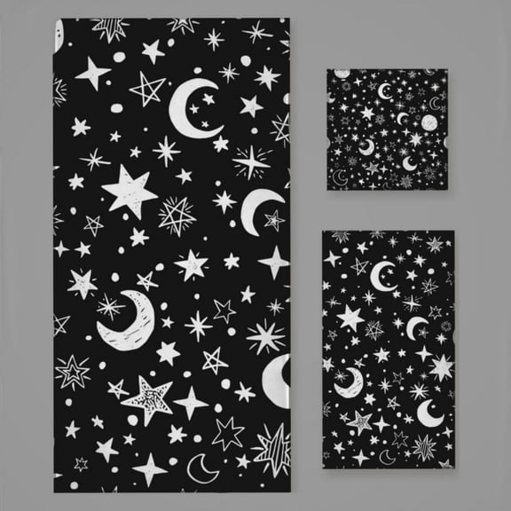 Moons And Stars Black And White Bath Towel Sets For Bathroom Hand Towels Fingertip Towels 3 Piece Soft Absorbent For Bathroom Kitchen Hotel Beach