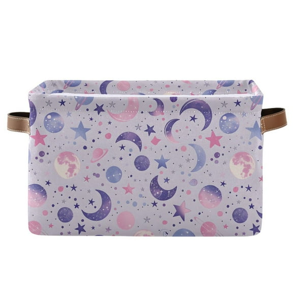 Moons Planets Stars Storage Bins with Handle Fabric Organizer Basket Foldable Box 1 Pack 14.2x10.2x8.3