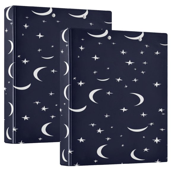 Moons and Stars 12.4x10.6in PVC Round Ring Binder, D-Ring 3-Hole, Metal Clip, 200 Sheets
