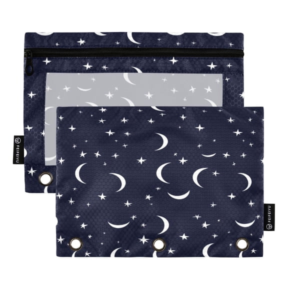 Moons and Stars 9.8x7.1in Water Resistant Binder Pouch, 3-Ring Compatible, Transparent Front