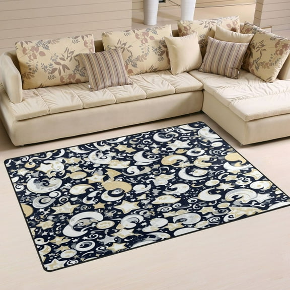 Moons and Stars Pattern Design Soft Polyester Area Rug 31''x20'', Non Slip, Memory Foam, Water Absorbent
