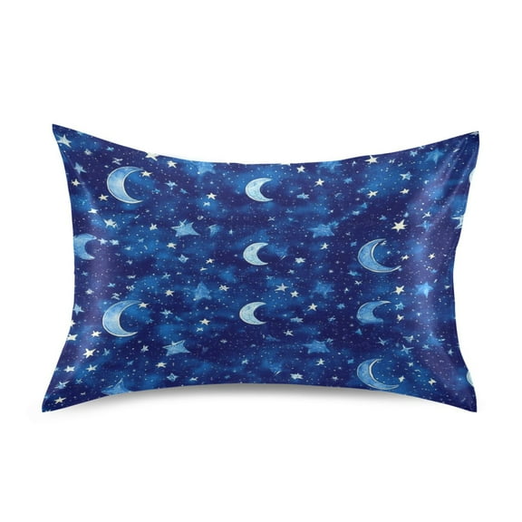 Moons and Stars Pattern Luxury Silky Soft Pillowcase Standard Size Wrinkle Resistant Envelope Closure 20x26in