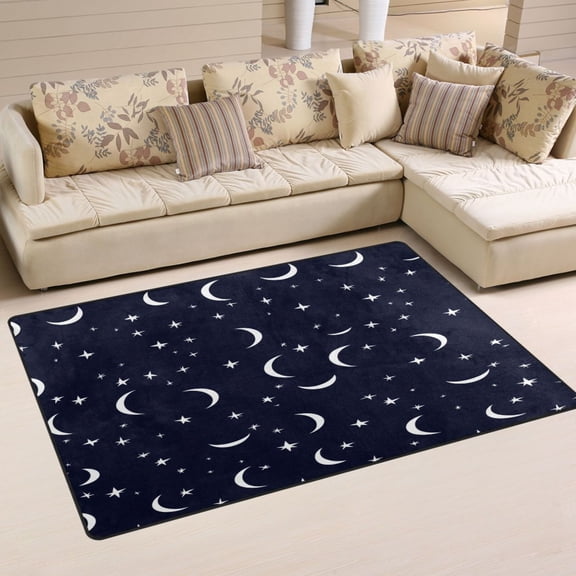 Moons and Stars Soft Polyester Area Rug 60''x39'', Non Slip, Memory Foam, Water Absorbent