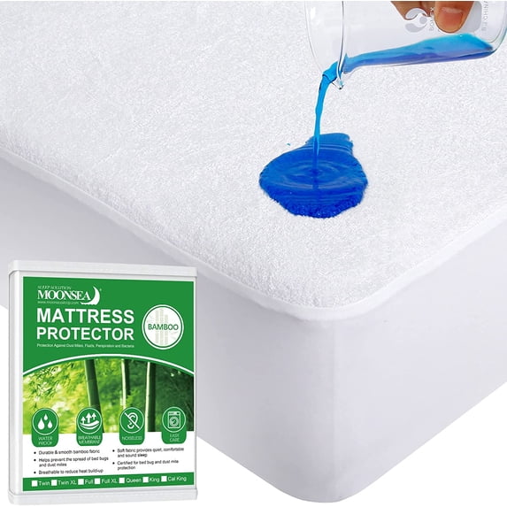 Moonsea Mattress Protector Twin Size, Cooling Waterproof Bamboo Terry Mattress Protector Cooling, Ultra Soft Twin Bed Mattress Cover with Deep Pocket Fits Up to 21 Inch Mattress