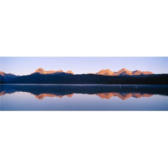 Moonset At Sunrise Over Redfish Lake & Sawtooth Mountains Idaho Poster Print - 27 x 9
