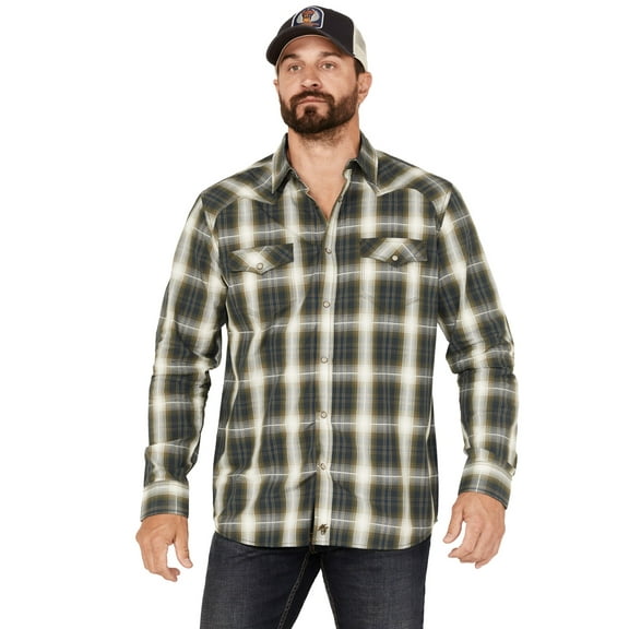 Moonshine Spirit Men's All Day Long Large Plaid Snap Western Shirt Green X-Large