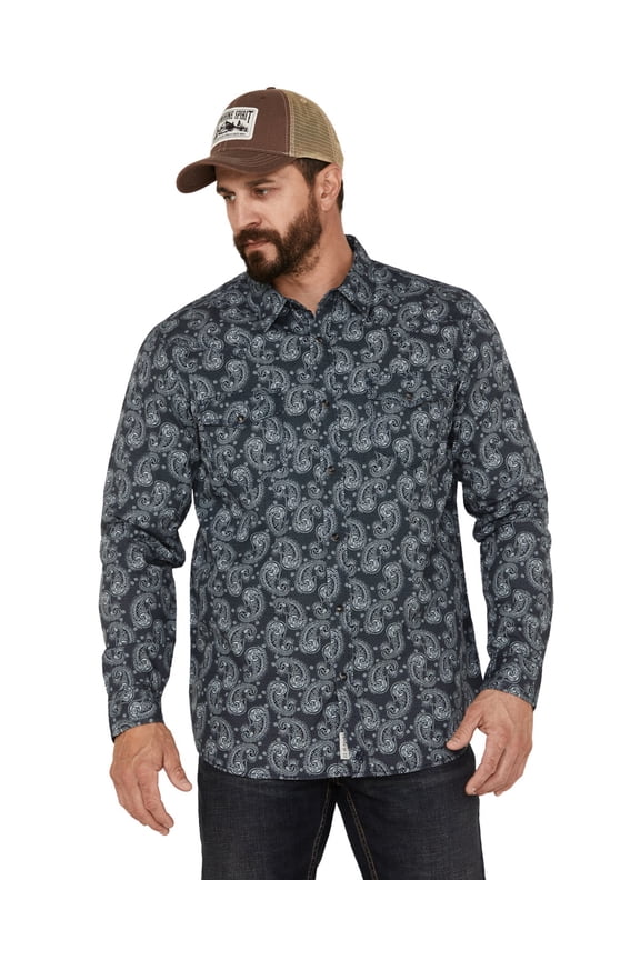 Men's Amusement Large Paisley Print Long Sleeve Western Shirt Navy X-Large
