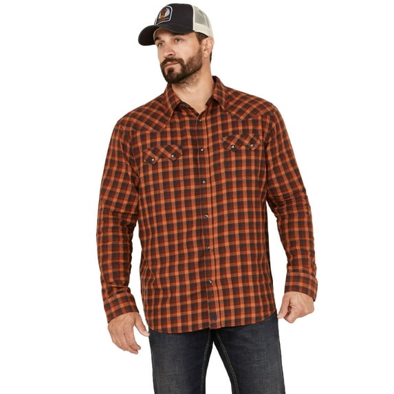 Moonshine Spirit Men's Spirit&Reg; Burning Flame Plaid Print Long Sleeve Snap Rust Copper X-