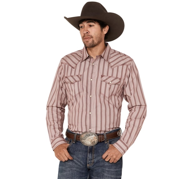 Moonshine Spirit Men's Canyon Striped Long Sleeve Pearl Snap Western Shirt Burgundy XX-