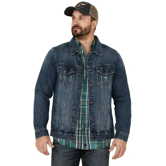 Moonshine Spirit Men's Dark Wash Button-Front Unlined Denim Trucker Jacket Dark Wash Medium