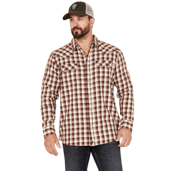 Moonshine Spirit Men's Dirt Runner Plaid Print Snap Western Flannel Shirt Cream
