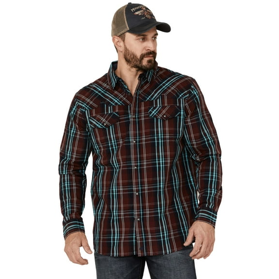 Moonshine Spirit Men's Fire Starter Large Plaid Long Sleeve Snap Western Shirt Red X-Large