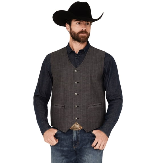 Moonshine Spirit Men's Herringbone Button-Down Wool Vest Grey US