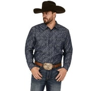 Moonshine Spirit Men's Mocasin Southwestern Print Long Sleeve Snap Western Shirt Navy Small