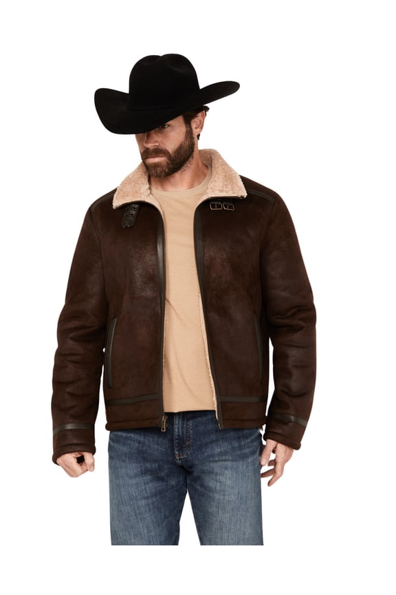 Men's Sherpa Lined Faux Leather Jacket Dark Brown