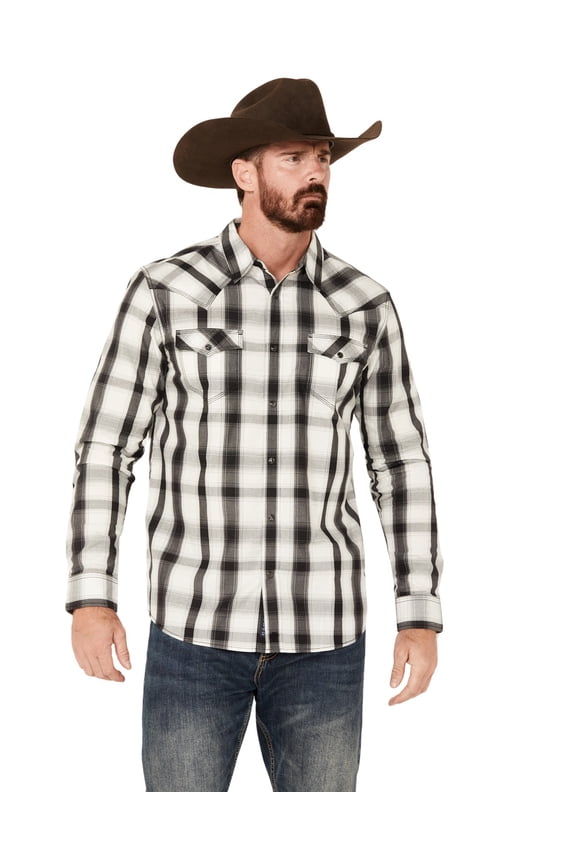 Men's Skylark Plaid Print Long Sleeve Pearl Snap Western Shirt White