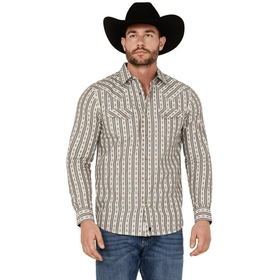Moonshine Spirit Men's Southern Boy Striped Long Sleeve Pearl Snap Western Shirt Cream X-Large