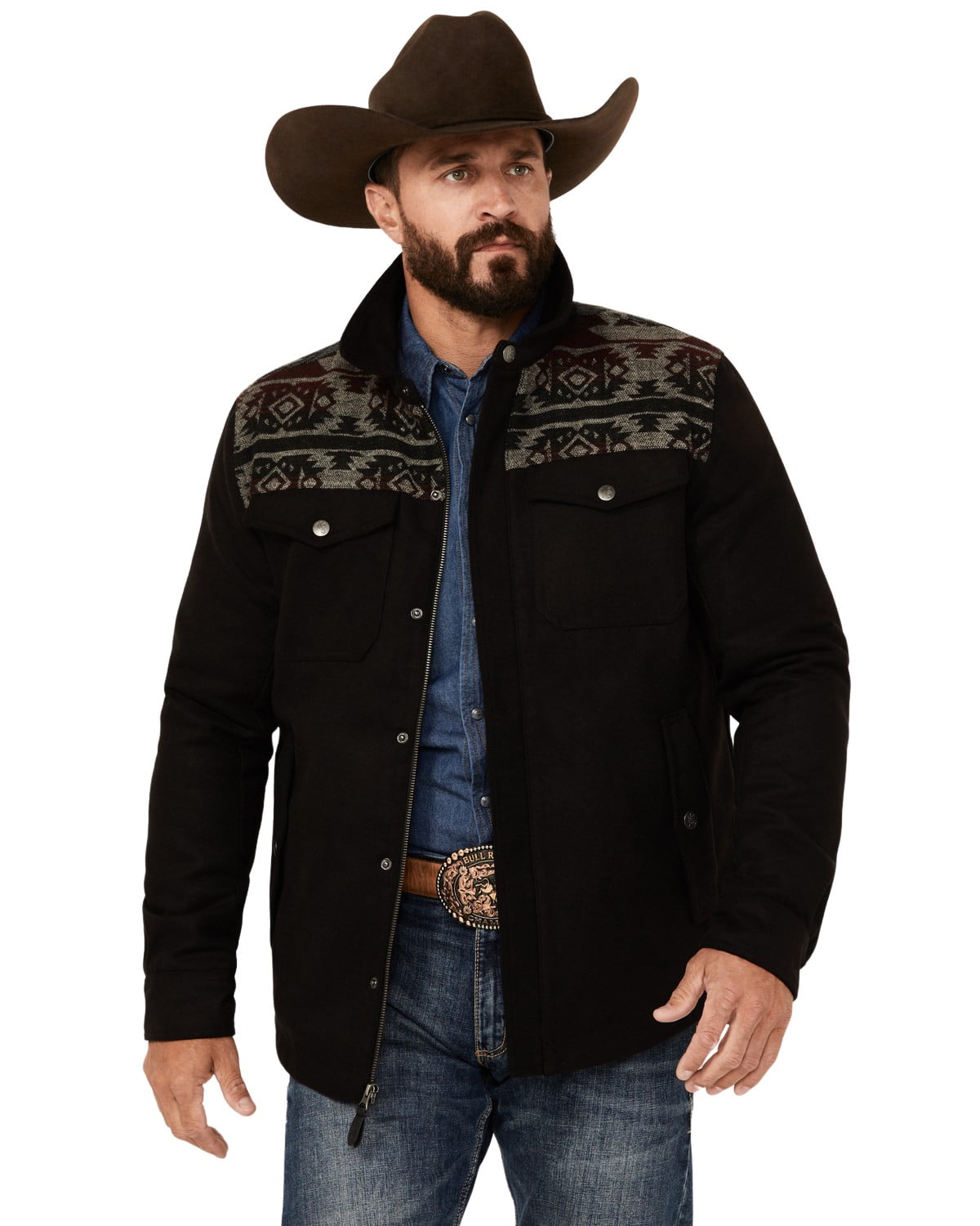 Moonshine Spirit Men's Southwestern Print Snap Trucker Jacket