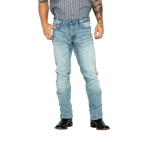 Moonshine Spirit Men's Sutton Wash Decker Slim Straight Stretch Denim Jeans Indigo 30W x 32L US