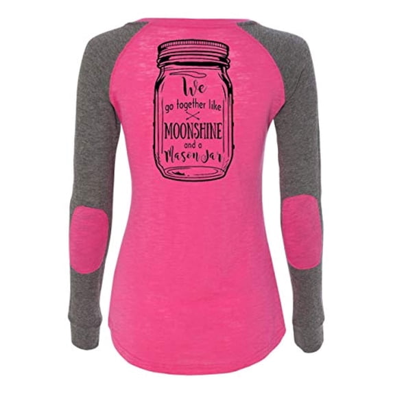 Moonshine and a Mason Jar Holiday Women's Patch Raglan Long Sleeve T-Shirt-Fuchsia/Granite-XXL