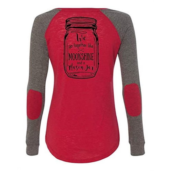 Moonshine and a Mason Jar Holiday Women's Patch Raglan Long Sleeve T-Shirt-Garnet/Granite-Large
