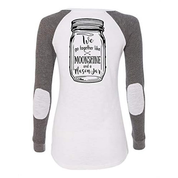 Moonshine and a Mason Jar Holiday Women's Patch Raglan Long Sleeve T-Shirt-White/Granite-Large
