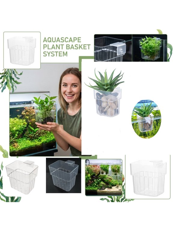 1-Pack Aquarium Plant Holder, 3.14" x 2.75" Clear Hanging Water Plant Basket - Wall Mounted Hydroponic Planter for Fish Tank, Aquascape Decor, and Live Aquatic Plants