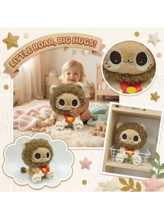 11.8 in Plush Sitting Lion Stuffed Toy with Soft Texture for Home Nursery Style Decor and Gift