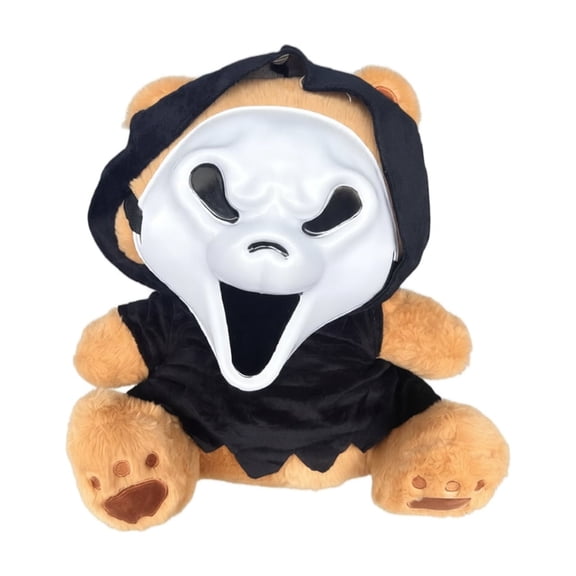 Moonsky 2026 Ghost Face Bear Plush Toy, 15 Inch Spooky Stuffed Doll with Removable Mask Cloak, Soft Plush for Halloween Shelf Desktop Decor Holiday Gift for Collectors
