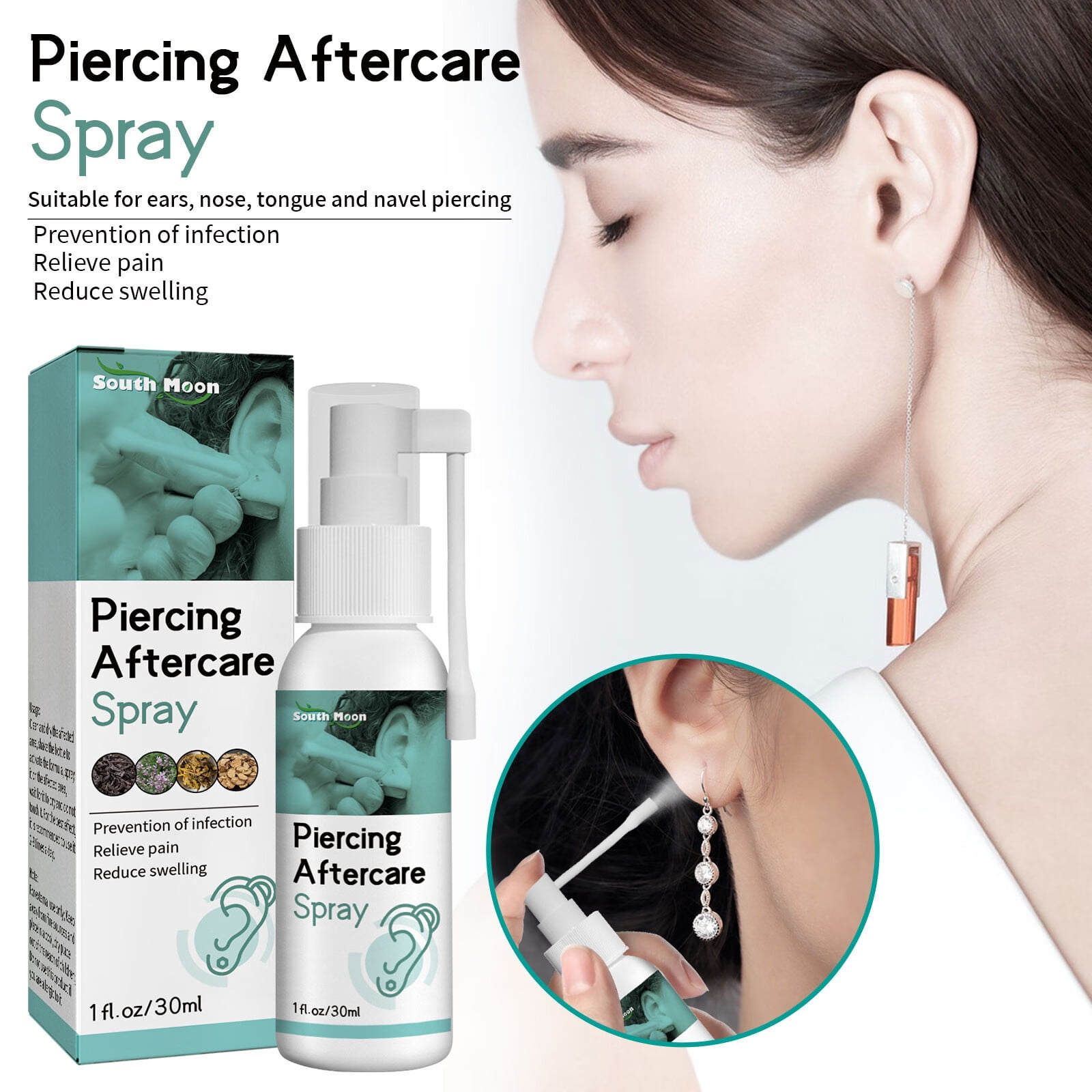 Moonsky 30ml Piercing Aftercare Spray Spray Is Suitable for Ear, Nose, Tongue, Navel Perforation