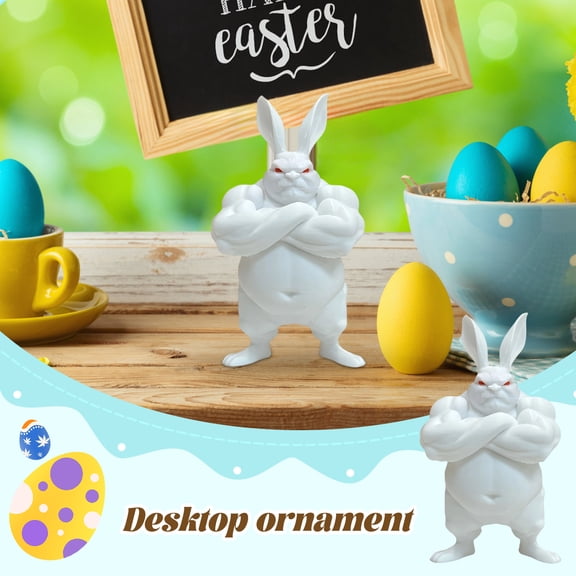 Moonsky 3D Printed Buff Bunny Statue, Humorous Muscular Rabbit Figurine, Unique Easter Novelty Decor & Conversation Starter Gift White 1PC