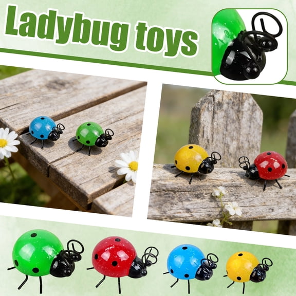 Moonsky 4 Pack Metal Ladybug Garden Decor Iron Wall Ornaments for Outdoor Lawn Patio Ladybug 4PC