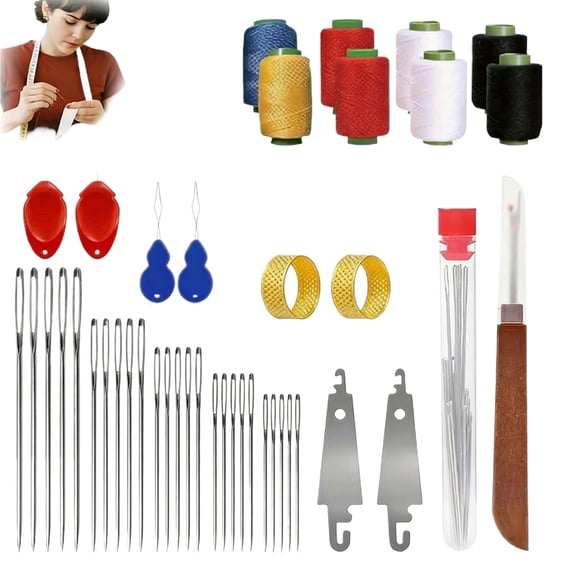 Moonsky 43-Piece Big Eye Steel Sewing Needle Kit, Professional Hand Sewing Set with Thimble and Seam Ripper for Adults, 1-Set