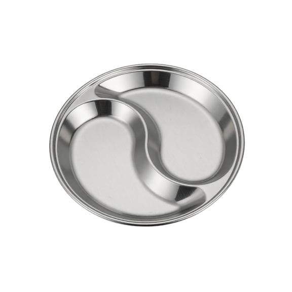 Moonsky 5.5 In Round Divided Sauce Dish Thickened Stainless Steel Condiment Server Multi Compartment Seasoning Plate for Professional Home Kitchen Dining