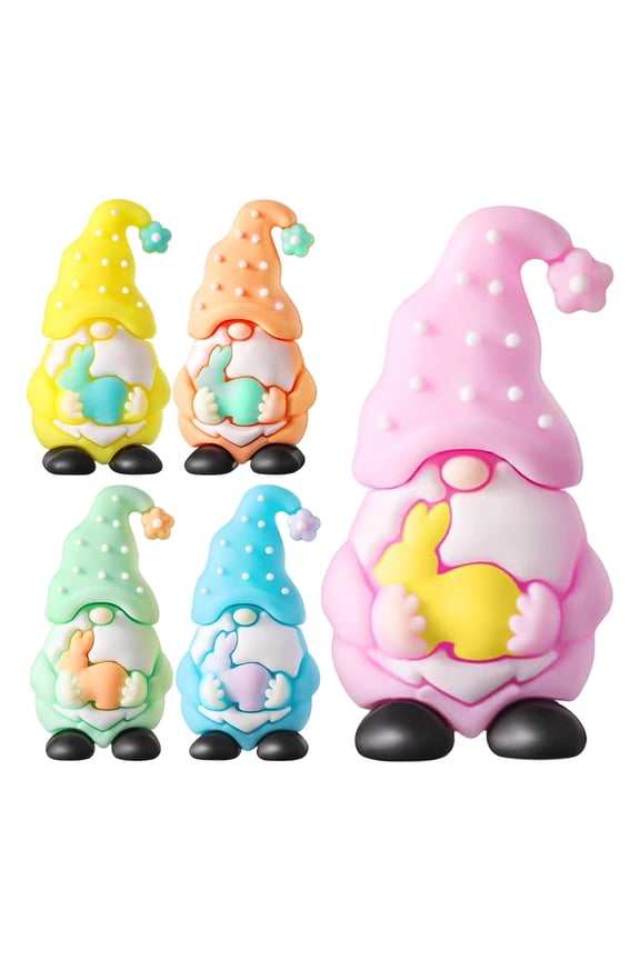 50 Pack Mini Easter Gnome Figurines Colorful Rubber Gnome Statues for Egg Fillers and Prank Games A 5PC