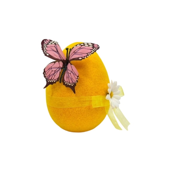 Moonsky 6in Butterfly Pattern Easter Egg Garden Ornament Simulated Plastic Egg Outdoor Lawn Yard Spring Holiday Decoration Yellow