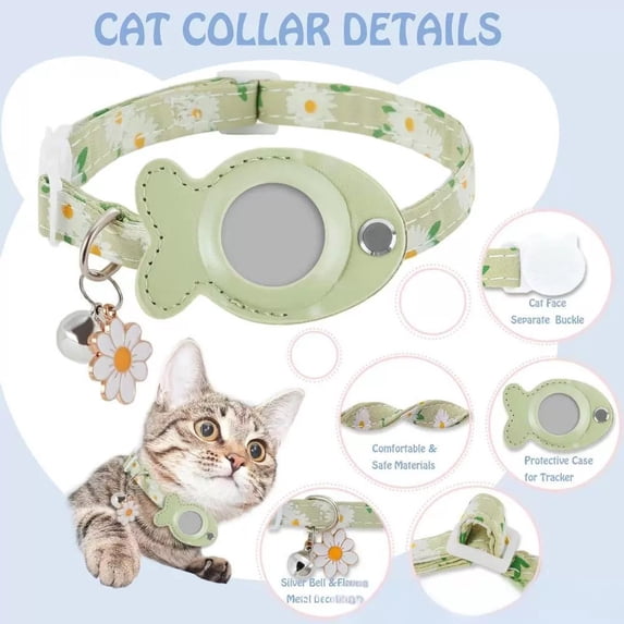 Moonsky Air-tag Compatible Anti-lost Cat Collar with Bell Tracker Holder Dur-able Plastic Pet Accessory for Safety, Green