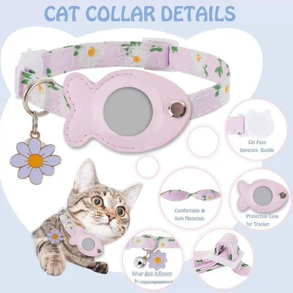 Moonsky Air-tag Compatible Anti-lost Cat Collar with Bell Tracker Holder Dur-able Plastic Pet Accessory for Safety, Pink