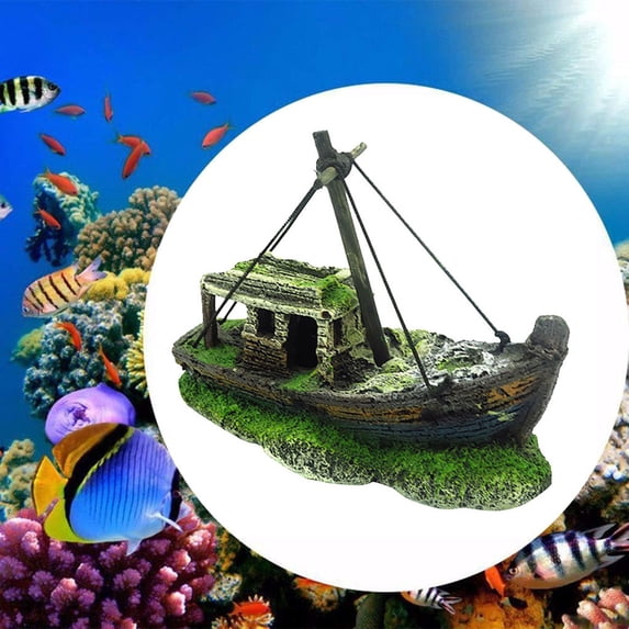 Moonsky Aquarium Fish Tank Pirate Ship Wreck Decor Resin Sunken Ship Ornament 1PC