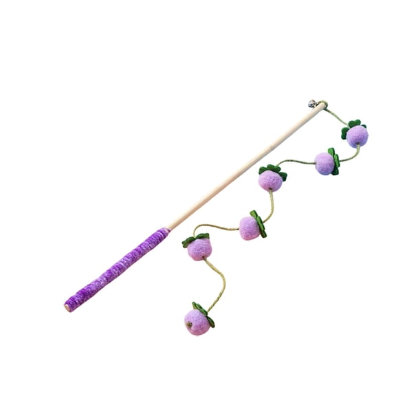 Moonsky Bionic Cat Teaser Wand with Felt Ball and Jingle Bell Long Wooden Pole Interactive Toy for Indoor Cat Exercise, Purple