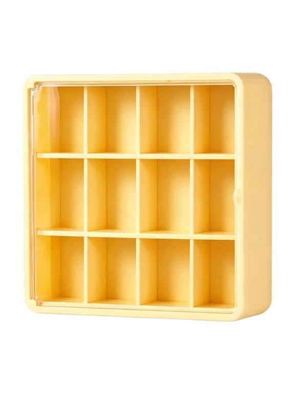 Blind Box Display Case, Wall Mounted Clear Acrylic Organizer Shelf with Dustproof Door for Figures, Small Collectibles Storage Cabinet Yellow