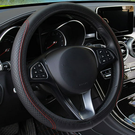 Moonsky Car Accessories 2024 Car Steering Wheel Cover with Long-lasting PU Leather, Universal 15 Inch Fit for Car Truck SUV, Breathable Slip Auto Steering Wheel Covers for Men and Women Deep Red