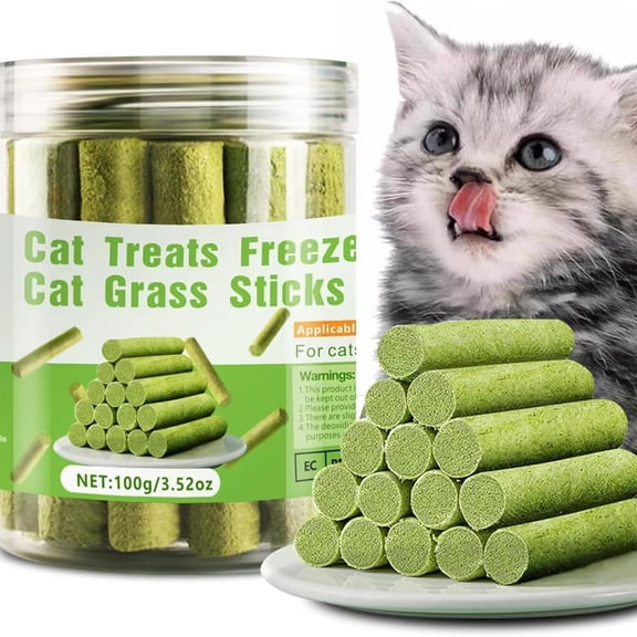 Moonsky Cat Grass Dental Chews Organic Plant Fiber Teeth Cleaning Sticks 16 Count 3.53 oz Jar for Indoor Cats